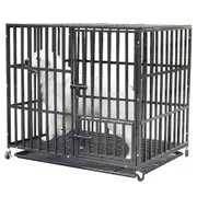 Heavy-Duty Pet Dog Cage Strong Metal Crate with Wheels & Tray