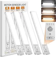 4-Pack Under Cabinet Lighting, 2200mAh Motion Sensor Light 3 Colors Dimmable&USB Rechargeable, Led Strip Lights Kitchen Under Cabinet with Magnetic Install for Wardrobe/Stairs/Hallway (Silver, 32cm)