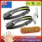 Headlamp COB LED 2PACK Rechargeable Headlight Torch Work Light Bar Head Band UJQ