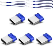 [K&ZZ] 5 Pack 32GB USB Flash Drive Small Thumb Drives with Lanyard 32GB Mini USB 2.0 Memory Stick USB Drive Zip Drive External Storage, Blue