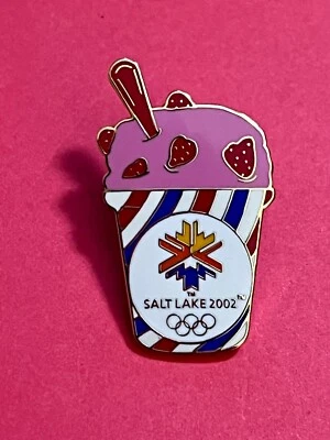 2002 Salt Lake Winter Olympics Strawberry Ice Cream Cup Food Pin LE 1324/2002