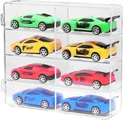 1:64 Display Case, 8 Compartments Clear Showcase Organizer with Snap-On Dust Cover, Matchbox Display Cabinet for Mini Cars, Stackable Toy Cars Storage Case, Dustproof Storage Box