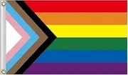 Progress Pride Flag Rainbow, Gay Lesbian Transgender Bisexual LGBTQ Banner with Brass Grommets Polyester Cloth UV Resistance Fading & Flag