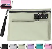 [Generic] Travel Lock Bag, Money Bag with Lock and Zipper, Double Organizer, for Passports, Notary Supplies, Valuable Storage, Cash, Layer Anti-Theft Cash Certificates Organizer (Green)