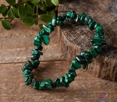 MALACHITE Crystal Bracelet - Chip Beads - Beaded Handmade HealingJewelry, E0643