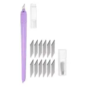 Plastic Handle Art Craft Hobby Exacto Knife Set 12pcs Spare Blades Purple