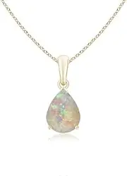 [Angara] Natural Pear-Shaped Opal Solitaire Pendant Necklace in 10ct/14ct Solid Gold for Women | October Birthstone Jewellery for Her