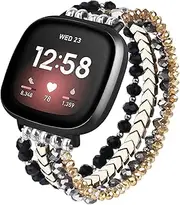 MOFREE Bracelet Compatible with Fitbit Versa 3/Versa 4 Bands/Fitbit Sense/Sense 2 Bands for Women, Handmade Fashion Elastic Beadeds Arrows Strap Replacement for Fitbit Versa 4/Versa 3/Sense 2/Sense