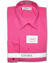 Covona Men's Solid Dress Shirt w/ Convertible Cuffs Hot Pink Fuchsia 16.5 34/35