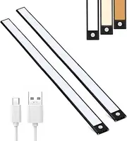Luminsco 2Pack Under Cabinet Lights 40CM, 74-LED Motion Sensor Closet Lights Indoor with 3 Color Temps, Rechargeable Dimming Night Light for Closet, Wardrobe, Cupboard, Drawer, Hallway (Black, 40cm)