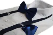 Mens Navy 100Cm Suspenders & Matching Bow Tie & Pocket Square Set