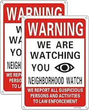 2 Pack We Are Watching You Waring Sign, Neighborhood Watch Sign for House, 10 x 7 Inches Rust Free Aluminum,Weather/Fade Resistant, Easy Mounting ,Waterproof, Durable Ink