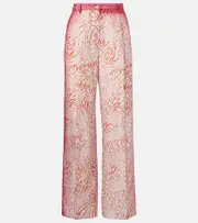 [Dries Van Noten] Dries Van Noten Printed silk wide-leg pants AU 10 pink