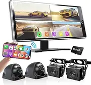 ASLONG 10.36" Wireless Apple CarPlay Screen for Car & 4K 4CH Dash Cam with Android Auto, Portable HD Touchscreen Car Stereo with 1080P Backup Camera, GPS Navigation Mirror Link for Semi Trailer Truck