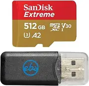 Sandisk MicroSDXC Extreme 512GB Memory Card for Tablets Compatible with Samsung Galaxy Tab S9 FE and FE+ (SDSQXAV-512G-GN6MN) U3 V30 Bundle with 1 Everything But Stromboli SD & MicroSDXC Card Reader