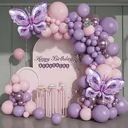 Purple Butterfly Balloon Arch Garland Kit 126 pcs Boho Pastel Balloon with Purple Large Butterfly Foil Balloon Butterfly Theme Birthday Baby Shower Fiesta Party Decorations for Girls