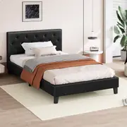 ALFORDSON Bed Frame Wooden Base Platform Leather Black - King Single Size