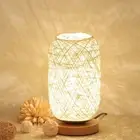 USB Plug Table Lamp Wooden Rattan Twine Atmosphere Light Bedside Lamp Bedroom