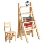 4Step Stool Ladder 4 In1 Wooden Chair Household Bookshelves Kitchen Folding 90CM