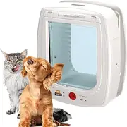 Ferplast Cat Flap With Microchip Swing Large Door for Big Cats and Small Dogs, 4-Way Controllable Entry and Exit, Collar Included, White