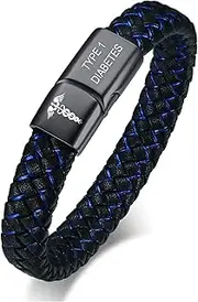 [VNOX] Blue Braided Leather Medical Symbol Caduceus with Magnetic Clasp Cuff Wristband Bracelet,6.9/7.5/8.5"