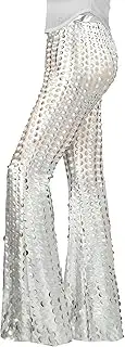 [Nawgut] Sequin Flare Pants Sparkly Glitter Bell Bottom High Waisted Hollow Trousers Party Clubwear for Women