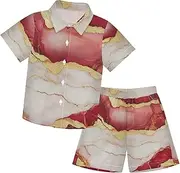 [Caihoyu] Little & Big Boy's Short Sleeve Button Down Tops + Shorts Set Baby Boy Clothes Summer Clothing