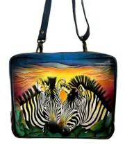 Anuschka Hand Painted Leather Crossbody Organizer Bag-Zebra Sunset