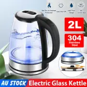 Stainless Steel Glass Electric Kettle 360° Rotation LED Light Kitchen Water Jugs