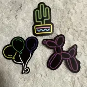 Lot 3 80s Vintage Style Neon Vinyl Stickers cactus balloon animal balloons (h)