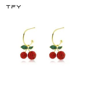 TFY紅色櫻桃耳環女年新款潮韓國氣質網紅耳釘小眾設計感耳飾