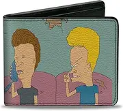 MTV Wallet, Bifold, Beavis and Butt Head Title Logo and Couch Scene Light Blue, Vegan Leather, Blue, 4.0" x 3.5", Casual