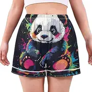[RPLIFE] Cute Panda Tie Dye Soft and Comfortable Sleep Shorts for Women Black