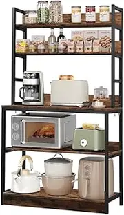 5 Tier Kitchen Storage Shelf Bakers Rack Shelving Unit Coffee Bar Table Organiser Microwave Oven Stand Cabinet Utility Holder for Small Appliances Brown & Black