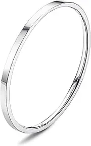 [Kakonia] S925 Sterling Silver Rings for Women Men 18K White Gold Plated Stackable Statement Thin Plain Thumb Ring High Polished Wedding Band Ring Comfort Fit Size 4 to 12, 1mm 2mm 3mm 4mm 6mm