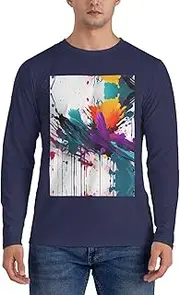 [GaxfjRu] Paint Splatter Print Casual Crewneck Lightweight Sweater Men's Long Sleeve Shirts, Sizes S-3X