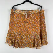 Ann Taylor Loft Orange Floral Knee Length Skirt Petite XL Pull On