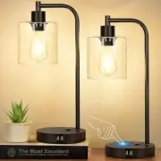 Set of 2 Industrial Touch Control Table Lamps Black(2 pack) - Touch Control