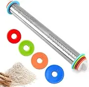 Esforzarse Rolling Pin with 4 Removable Adjustable Thickness Rings, Adjustable Stainless Steel Rolling Pins Dough Roller Cake Leveler, Bread Making Tools Fondant Roller for Dumpling, Ravioli