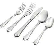 Oneida True Rose 45 Piece Everyday Flatware, Service for 8, 18/0 Stainless Steel, Silverware Set, Silver
