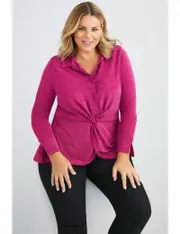 Sara Twist Button Front Knit Top