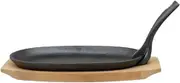 Qianly Cast Iron Sizzling Plate for Steak Dishes with Removable Handle And Wooden Base
