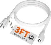 3 FT 16 Gauge White Indoor Outdoor Extension Cord Waterproof, Flexibl