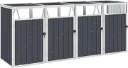 Quadruple Garbage Bin Shed Anthracite 286x81x121 cm Steel, Weather-Resistant Wheelie Bin Storage with Individually Opening Doors and Lifting Lids