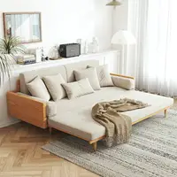 在飛比找樂天市場購物網優惠-日式可折疊沙發床兩用小戶型雙人抽拉床客廳多功能伸縮實木沙發床