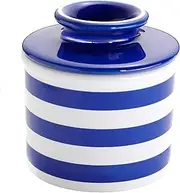 French Butter Crock for Counter with Water Line, Butter Dish Butter Crock French Butter Butter Keeper Butter Dish with Lid Butter Dish with Lid for Countertop(Blue Stripe)