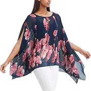 Max Hsuan Womens Ladies Baggy Oversize Plus Size Batwing Tunic Top Blouse Floral Chiffon Kaftan