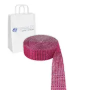 Dark Pink 8 Row Diamond Rhinestone Ribbon Trim Mesh Wrap 5 Yards - Wedding ge