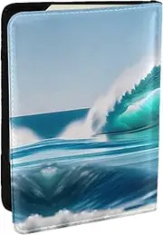 [GaxfjRu] Clear Sky Wave Print Leather Passport Holder Covers Case, Waterproof Travel Wallet Passport Holder for Women Men, Black, One Size