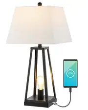 JONATHAN Y Waylon 28In Industrial Iron Nightlight LED Table Lamp With USB Charging Port